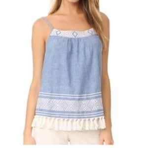 Soft Joie Agneza Chambray Fringe Tank Top Linen Cotton Blend Size Medium New